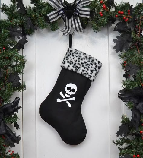 Sailor Christmas, Goth Pirate, Pirate Christmas, Punk Christmas, Black Christmas Stocking, Dream Christmas, Scary Christmas, Black And White Leopard, Pet Stockings