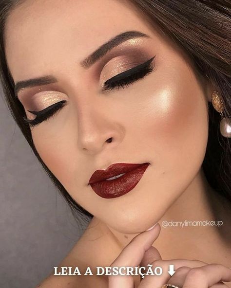 Wedding Makeup Gold Smokey, Bridesmaid Makeup For Burgundy Dress, Makeup For Burgundy Dress, Bridal Lipstick, Burgundy Makeup Look, Burgundy Makeup, Evening Eye Makeup, Gold Makeup Looks, Wedding Eye Makeup