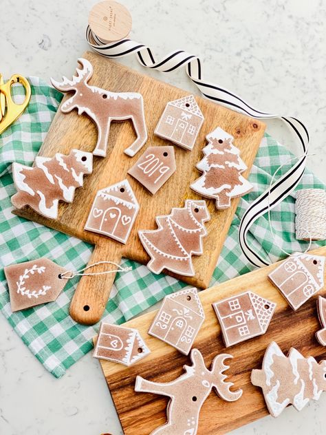 Salt Dough Gingerbread Cookie Ornaments - Little Cottage on the Coast Diy Salt Dough Ornaments, Gingerbread Cookie Ornaments, Diy Salt Dough, Cookie Ornaments, Salt Dough Christmas Ornaments, Cinnamon Scent, Salt Dough Crafts, Cinnamon Ornaments, Salt Dough Ornaments