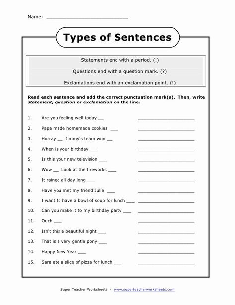 Kinds Of Sentences Worksheet Grade 5, Types Of Sentences Worksheet Grade 5, 4 Types Of Sentences, Different Types Of Sentences, Exclamatory Sentences, Sentence Types, Types Of Sentences Worksheet, Sentences Worksheet, Declarative Sentences