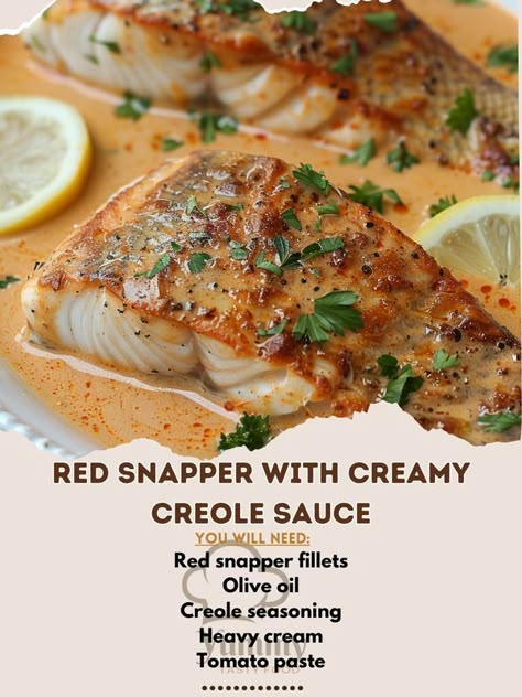 Red Snapper In Creamy Creole Sauce, Red Snapper With Creole Sauce, Creamy Creole Sauce, Red Snapper With Creamy Creole Sauce, Pompano Recipe, Cooking Red Snapper, Baked Snapper, Red Snapper Recipes, Snapper Recipes