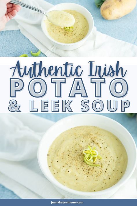 Potatoe Leek Soup Recipe, Potato And Leak Soup, Irish Potato Soup, Green Onions Recipes, Creamy Potato Leek Soup, Potato And Leek Soup, Leeks Soup Recipes, Soups For Kids, Irish Potato