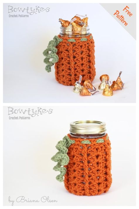 5 Pumpkin Mason Jar Cozy Free Crochet Pattern - Crocheted Jar Covers, Crochet Jar Lid Covers, Mason Jar Cozy Crochet, Mason Jar Crochet Cover, Crochet Mason Jar Covers Free Pattern, Crochet Mason Jar Cozy, Crochet Cozy Free Pattern, Crochet Mason Jar Covers, Jar Lid Cover