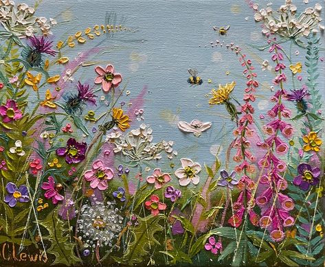 CathyLewisPaintings - Etsy Spain Wildflower Meadow Painting, Painting Meadow, Abstract Floral Artwork, Wildflower Painting, Painting On Linen, Meadow Painting, Floral Field, Hydrangea Painting, Wildflower Paintings