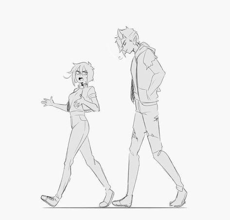 Tall And Short Pose Reference, Art Reference Poses Walking, People Walking Together Reference, Walking Next To Someone Reference, Walking Back Reference, Running After Someone Reference, Duo Fighter Poses Reference, Figure Drawing Reference Two People, Tall Man Reference Drawing