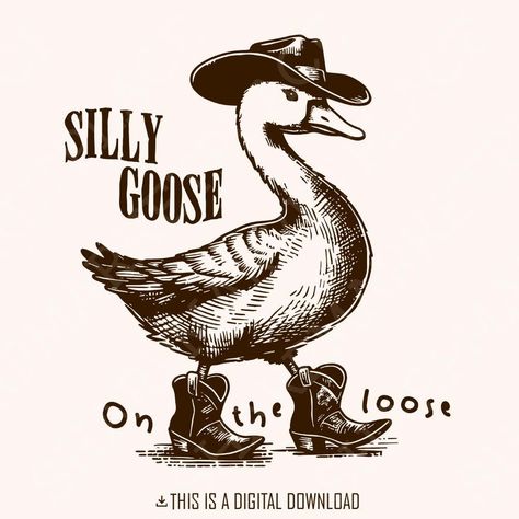 Silly Goose Aesthetic, Silly Goose On The Loose, Goose Cartoon, Goose Art, Sublimation Templates, Funny Goose, Cowboy Print, Animal Png, Png Vintage