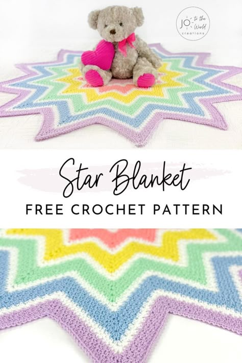 Crochet Star Blanket Free Pattern, Crochet Star Blanket Pattern, Star Baby Blanket Crochet, Unique Crochet Baby Blanket, Easy Crochet Star, Star Blanket Pattern, Easy Crochet Patterns Free Beginners, Crochet A Star, Crochet Star Blanket