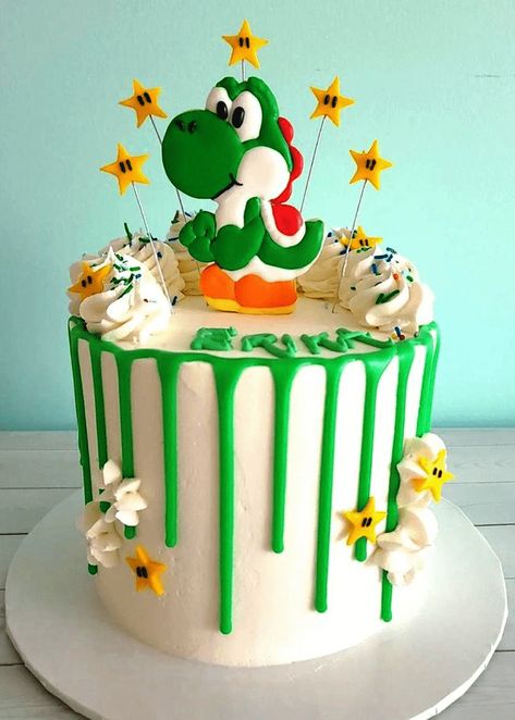 Yoshi Birthday Cake, Yoshi Cake, Yoshi Party, 5th Birthday Cake, Cake Designs Images, Birthday Cake Ideas, Image Ideas, Custom Cake, Design Image