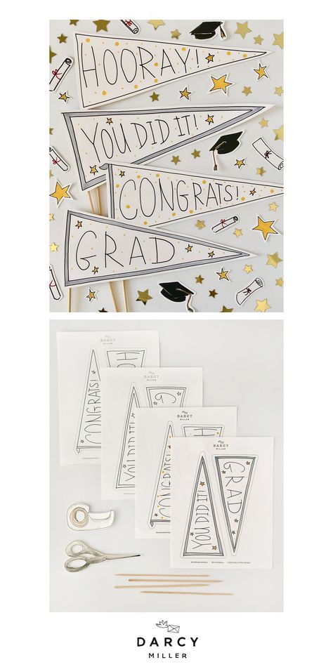 Congrats to the the grad free pennant templates for celebrating  | Darcy Miller Designs #graduation #commencement #fun #easy #DIY #party #celebration #highschool #college #university #graduation #forgrads #school #class Congrats Banner Printable Free, Grad Week Ideas, Graduation Free Printables, Printable Graduation Decorations, Graduation Banner Ideas, University Graduation Party Decorations, Diy Graduation Banner, Graduation Banner Printable, Graduation Pennant Banner