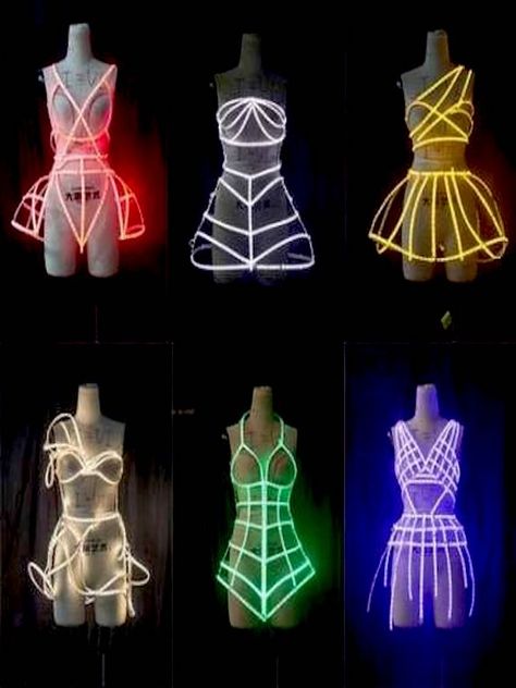 Led Costume, Rave Fits, Look Festival, Neon Dresses, Led Dress, Glow Party, Stage Costume, Neon Party, Futuristic Fashion