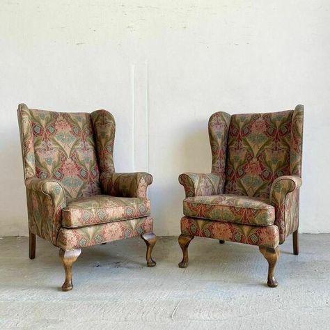 Liberty print fabric. Superb quality vintage wingback chair.  Very comfortable and stylish. Cabriole front legs. 2 available. Beautiful wingback chairs. (Priced each).
Shop our full collection of S... Vintage Wingback Chair, Liberty Print Fabric, Wingback Chairs, Armchair Vintage, Liberty Print, Best Wear, Wingback Chair, Antique Items, Print Fabric