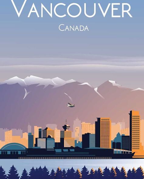 Vancouver Canada Wallpaper, Vancouver Illustration, Vancouver Wallpaper, Vancouver Aesthetic, Vancouver Poster, Computer Poster, Funky Interior, West Coast Canada, Posters Canada