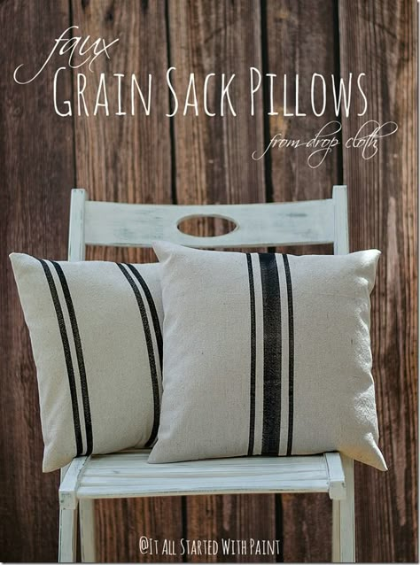 Beachy Pillows, Drop Cloth Projects, French Country Pillows, Cloth Curtains, Grey Pillow Covers, Grain Sack Pillows, Nautical Pillows, Drop Cloth Curtains, Grey Pillows