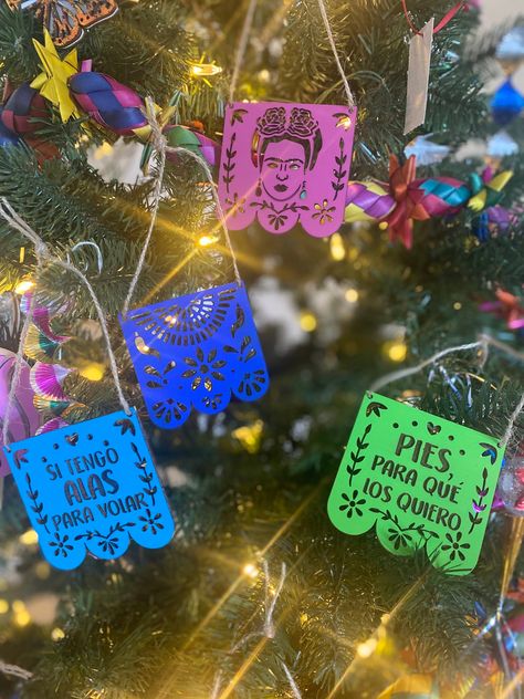 Frida Kahlo Christmas Tree, Famous Phrases, Christmas Tree Themes, Wood Ornaments, Maple Wood, Dia De Muertos, Christmas Trees, Christmas Tree Decorations, Bright Colors