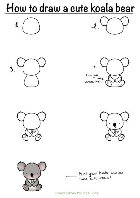 Trin For Trin Tegning, Koala Drawing, Beginners Drawing, Cute Koala Bear, How To Draw Cute, Easy Step By Step Drawing, Easy Animal Drawings, Draw Cute, Drawing Tutorials For Beginners