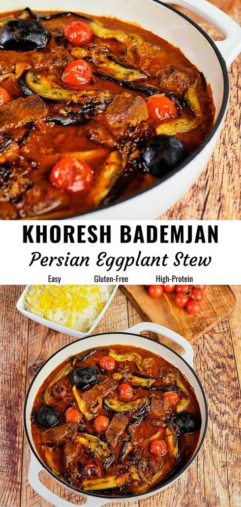 Khoresh Bademjan, Persian Eggplant, Persian Food Iranian Cuisine, Eggplant Stew, Easy Lemon Chicken, Chicken Recipe Easy, Chicken Dinner Ideas, Persian Recipes, Iranian Cuisine