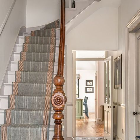 Roger Oates Design on Instagram Roger Oates, Hallway Staircase, Tiled Flooring, Grey Runner, French Grey, Stair Runner, Interior Inspiration, Hallway, Stairs