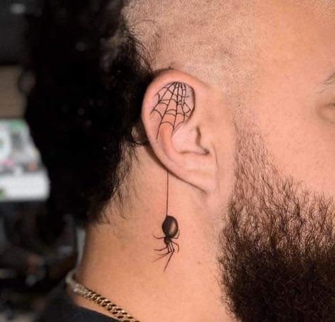 Inner Ear Tattoo, Gotik Tattoo, Tato Flash, Small Neck Tattoos, Behind Ear Tattoos, Spider Web Tattoo, Web Tattoo, Circle Tattoos, Spider Tattoo