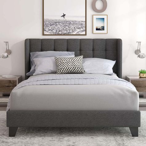 25 Under-$200 Furniture Pieces Amazon Shoppers Say Are Worth Every Penny Dark Grey Headboard, Gray Twin Bed, Wood Twin Bed, Queen Platform Bed Frame, Kids Bed Frames, King Size Platform Bed, Low Profile Platform Bed, Twin Size Bed Frame, Wood Platform Bed Frame