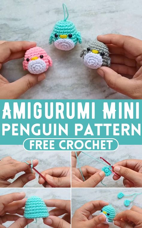 Penguin Crochet Coaster, Crochet Penguin Ornament, Crochet Plush Penguin, Crochet Patterns Small Animals, How To Crochet A Penguin, Crochet Mini Stuffed Animals Free Pattern, Micro Crochet Amigurumi, Easy Mini Amigurumi Free Pattern, Crochet Mini Penguin