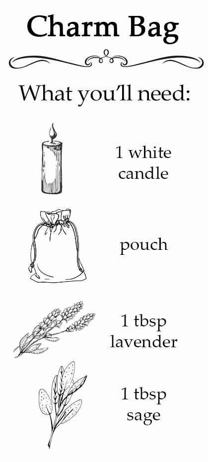 Protection Spell Bag For Someone Else, Protection Pouch Spell, Protection Spell Pouch, Spells With Lavender, Spell Pouch Recipes, Protection Bag Witchcraft, Protection Charm Bag, Protection Tools Witchcraft, White Candle Spell