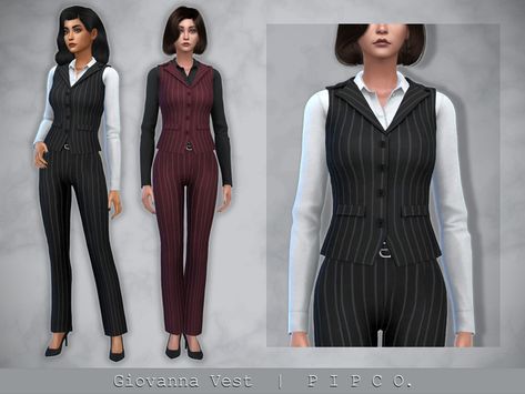 The Sims Resource - Giovanna Vest and Shirt. Sims 4 Cc Waistcoat, Sims 4 Buissnes Clothes Cc, Sims 4 Cc Business Woman, Sims 4 Cc Suits Female, Sims 4 Female Suit, Sims 4 Cc Business Clothes, Female Tux, Waiter Outfit, Suzy Dress