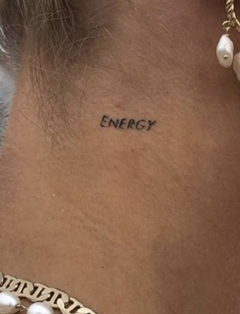 Energy Signs Tattoo, You Are Your Home Tattoo, Energy Tattoo Words, Lucky Girl Tattoo, Lucky Tattoo Word, Good Energy Tattoo, Tiniest Tattoos, Protect Your Energy Tattoo, Behind Neck Tattoo Woman