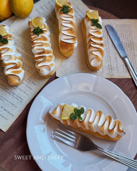 _ Lemon Eclairs 🍋💛 _ . . . . @sweet_and_tasty123 🧡 Lemon Eclairs, Lemon Eclair, Cream Puff, Eclairs, Lemon, Cream, Quick Saves