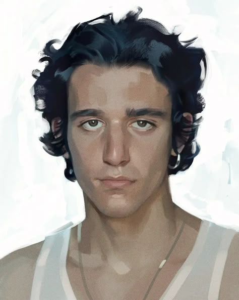 Blind Person Illustration, How To Paint Black Hair, Wavy Hair Painting, Looking Up Drawing Reference, How To Paint Hair, Portrait Art Male, Digital Art Eyes, Art Study Reference, Black Hair Painting