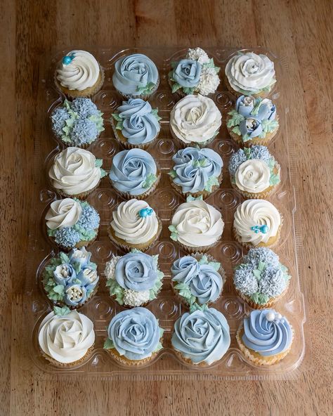 🪻April showers bring May flowers 🪻 Some floral cupcakes for a beautiful mama-to-be’s baby shower! Can’t wait for the little babe to be here 💙🥹 Something Blue Bridal Shower Cupcakes, Boy Tea Party Baby Shower Ideas, Blue Flowers Baby Shower Theme, Cupcakes For Baby Shower Boy, Something Blue Baby Shower Ideas, Boy Baby Shower Cupcake Ideas, Blue Flower Baby Shower Theme, Baby In Bloom Cake Boy, Baby Shower Ideas Baby In Bloom