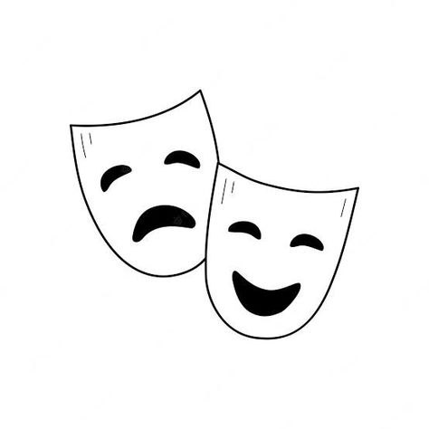 Theatre Masks Drawing, Drama Faces, Drama Illustration, Theatre Drawing, Drama Icon, Drama Masks, Theatre Masks, Cute Coloring Pages, Tattoo Design Drawings