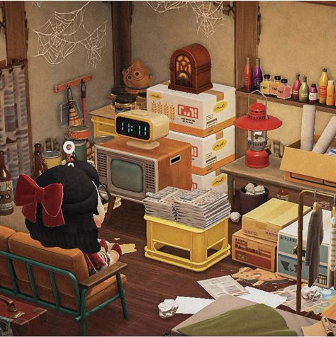 Acnh Nostalgic, Acnh Messy Room, Ketchup Acnh House, Acnh Trash Area, Trashcore Animal Crossing, Acnh Crafting Area, Acnh Bed And Breakfast, Acnh Hhp Exterior Ideas, Acnh Cluttercore