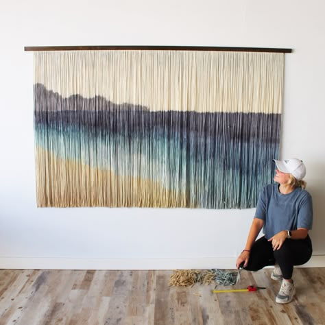 Fiber art, home decor, wall hanging, tapestry, large art, modern art, ocean art, handmade Hanging Tapestry Ideas, Diy Wall Hanging Yarn, Photo Tapestry, Diy Tapestry, Green Bedroom Decor, Macrame Wall Hanging Tutorial, Fiber Art Wall Hanging, Yarn Wall Art, Weaving Loom Projects