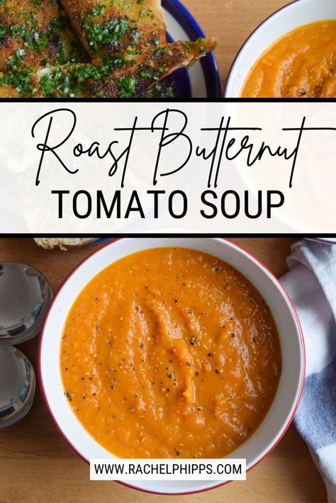 This delicious, autumnal slow roasted tomato and butternut squash soup is served with homemade garlic bread shards for dunking. Honey Garlic Salmon Recipes, Tomato Squash Soup, Garlic Salmon Recipes, Fresh Garlic Bread, Easy Homemade Garlic Bread, Fresh Salmon Recipes, Homemade Garlic Bread Recipe, Bread For Dipping, Best Lunch Recipes