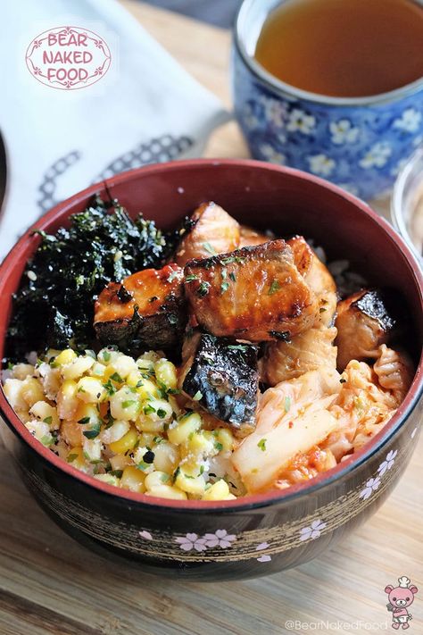 Korean Fish Dish, Japanese Salmon Rice Bowl, Natto Rice Bowl, Japanese Comfort Food, Japanese Lunch Ideas, Japanese Salmon, Japanese Rice Bowl, Salmon Soy Sauce, Salmon Rice Bowl