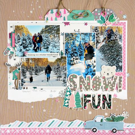 Winter Scrapbook Layouts, Winter Scrapbook, Winter Scrapbooking, Christmas Scrapbook Layouts, Scrapping Ideas, Project Life Layouts, Picture Layouts, Snow Pictures, Snow Much Fun