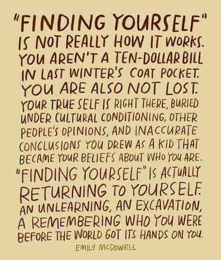 I've been open in admitting that this year, this last year, has been a major self-journey for me. I'm on a soul-searching journey that Bender would hate but I love. I've often wondered if I'm finding myself or simply rediscovering myself, and I feel this post is accurate, that I'm rediscovering myself. I've let my perception of others, the conditioning of social media and the word dictate who I should be, how I should feel about myself, how I should act. But I'm done. I'm me, 100% authentic, ... A Quote, Note To Self, The Words, Great Quotes, Wisdom Quotes, Spiritual Quotes, Namaste, Inspire Me, Inspirational Words