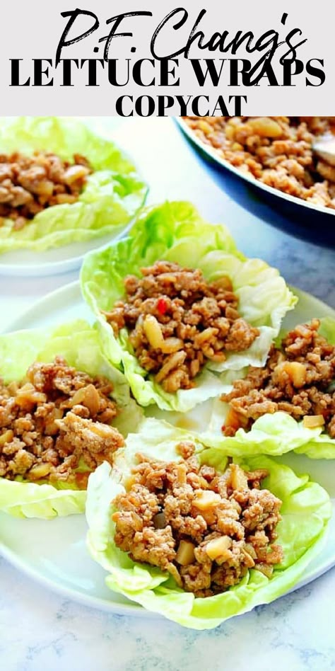 Chicken Lettuce Wraps on a plate. Pf Changs Lettuce Wraps, Pf Changs Chicken Lettuce Wraps, Salat Wraps, Chicken Lettuce Cups, Lettuce Wraps Recipe, Asian Lettuce Wraps, Chicken Lettuce Wraps Recipe, Turkey Lettuce Wraps, Pork Lettuce Wraps