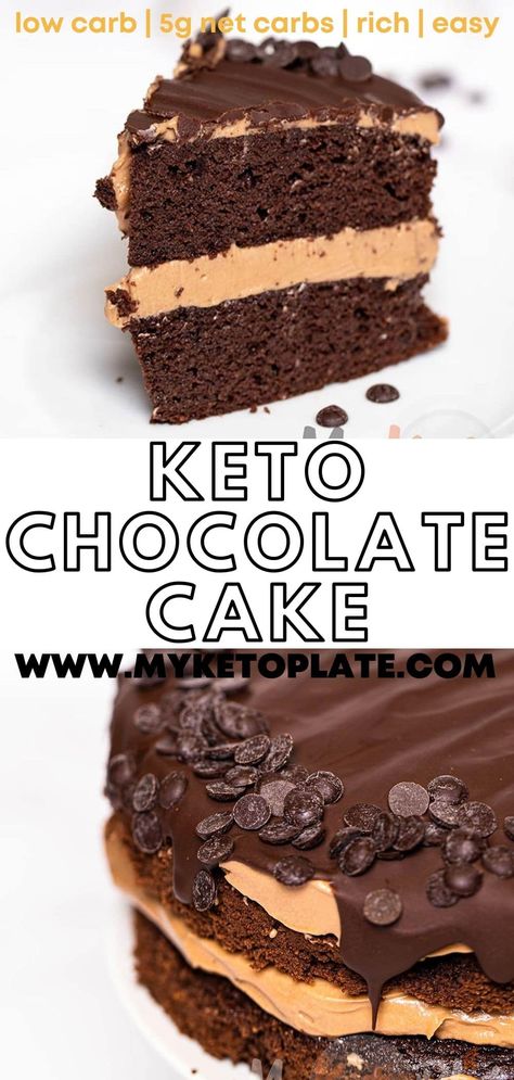 This keto chocolate cake with fluffy cake layers and a velvety chocolate cream cheese sugar-free frosting is super rich and decadent. Enjoy a coconut flour cake that has less 5g net carbs. Perfect if you're a chocolate lover on a keto diet! Best Keto Chocolate Cake, Coconut Flour Chocolate Cake, Moose Cake, Coconut Flour Cakes, Keto Birthday Cake, Sugar Free Frosting, Keto Crackers, Low Sugar Diet Recipes, Keto Cakes