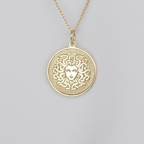 14k Gold Medusa Necklace, Personalized Medusa Pendant, Ancient Greek Mythology Charm, Greek Charm Necklace, Ancient Charm, Gorgon Necklace by EternalLuxeJewelry on Etsy Medusa Jewelry, Medusa Necklace, Medusa Pendant, Ancient Greek Mythology, 14k Gold Necklace, Engraved Necklace, Necklace Personalized, Stylish Jewelry, Greek Mythology