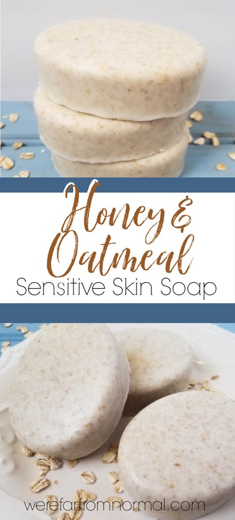 If you are looking for a gentle soap that is great for sensitive skin you will love this honey and oatmeal soap! This homemade soap is super simple and easy to make! #homemadesoap #soap #DIY #diysoap #homemade Diy Honey, Savon Diy, Diy Soap Bars, Diy Soap Recipe, Săpunuri Handmade, Handmade Soap Recipes, Honey Diy, Soap For Sensitive Skin, Soap Making Recipes