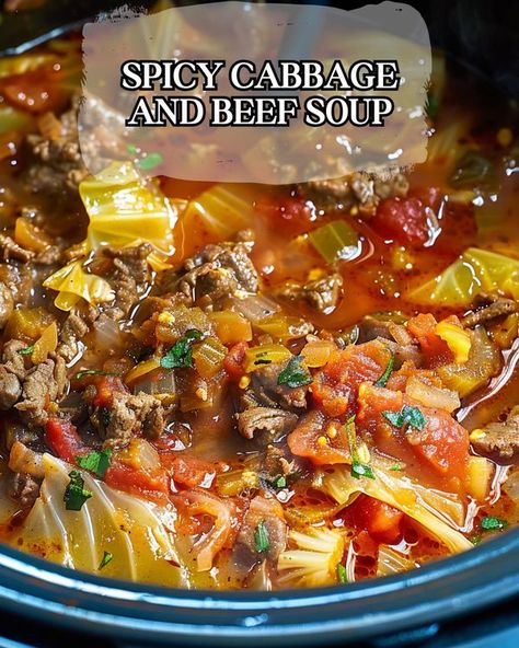 Cabbage And Beef Soup, Cabbage Beef Soup, Cabbage Soup Slow Cooker, Cabbage Beef, Beef Cabbage Soup, Spicy Cabbage, Sweet And Sour Cabbage, Beef Soup Recipes, Soup With Ground Beef