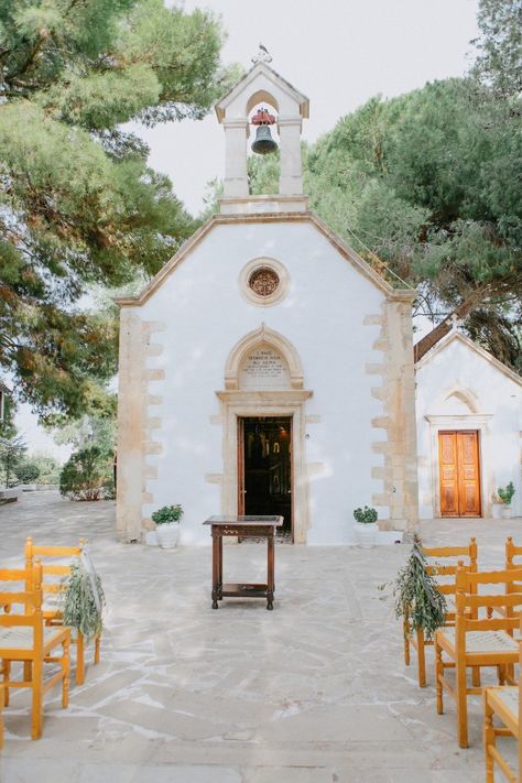 cute greek chapel wedding ceremony Chapel Wedding Ceremony, Chania Crete Greece, Greek Islands Wedding, Stairs To Heaven, Church Pictures, Greek House, Country Church, Cathedral Church, Greek Wedding