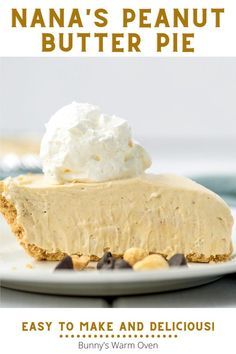 Peanut Butter Pie Graham Cracker Crust, Cream Cheese Peanut Butter Pie, Peanut Butter Cream Cheese Pie, Frozen Peanut Butter Pie, Pb Pie, Peanut Butter Pie Filling, Easy Peanut Butter Pie, Frozen Peanut Butter, Peanut Butter Pie Recipe