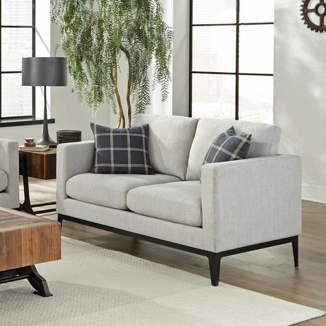 Luxuriate the afternoon away in style with this comfortable and supportive loveseat. A transitional design offers wonderful versatility for a variety of spaces, the soft grey upholstery playing up the serene sophistication of this cozy loveseat. Ottoman Sofa Bed, Grey Loveseat, Black Cushions, Coaster Furniture, Types Of Sofas, Living Room Sectional, Living Room Seating, Online Furniture Stores, Room Chairs