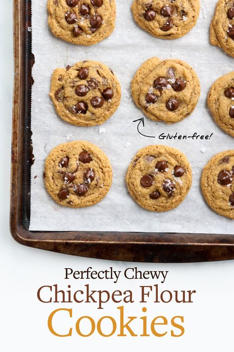 Chickpea Flour Cookies, Chickpea Chocolate Chip Cookies, Chickpea Flour Recipes, Chickpea Cookies, Cookies Chewy, Almond Flour Cookies, Extra Protein, Gluten Free Chocolate Chip Cookies, Healthy Chocolate Chip