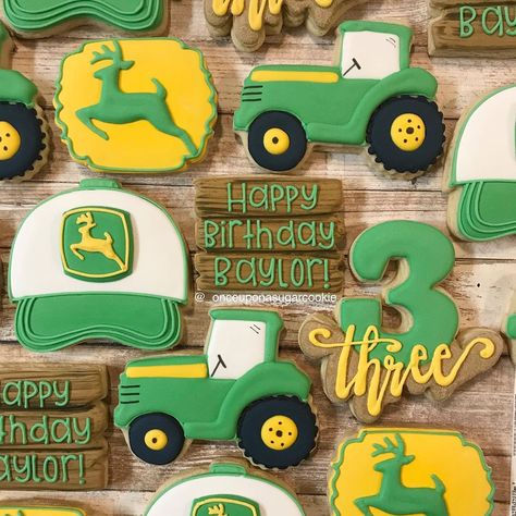 Tractor Cupcake Pull Apart, Tractor Birthday Cookies, John Deere First Birthday Ideas, Tractor Cookies Decorated, John Deere 1st Birthday Party, Tractor Sugar Cookies, John Deere First Birthday, John Deere Birthday Party Ideas, John Deere Cupcakes