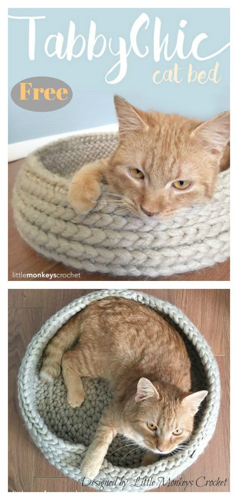 Cat Bed Free Crochet Pattern Variegated Crochet, Cat Bed Pattern, Pet Crochet, Crochet Cat Bed, Crochet Pet, Crochet Cat Toys, Cat Basket, Crochet Cat Pattern, Bonnet Crochet