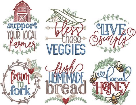 Farm Fresh 7 Farmhouse Embroidery Designs, Free Machine Embroidery Designs To Download, Statement Pillow, Designs By Juju, Farmhouse Quilts, Ith Machine Embroidery, Birds Embroidery Designs, Word Art Design, Animal Embroidery Designs