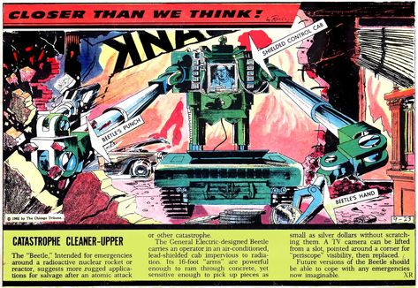 Closer Then We Think - Syndicated Visions Of The Future (1958-1961) - Flashbak Life In The 1950s, Lift And Carry, Chicago Art, Space Race, Chicago Tribune, Ford Van, The Ohio State University, Nuclear Power, General Electric